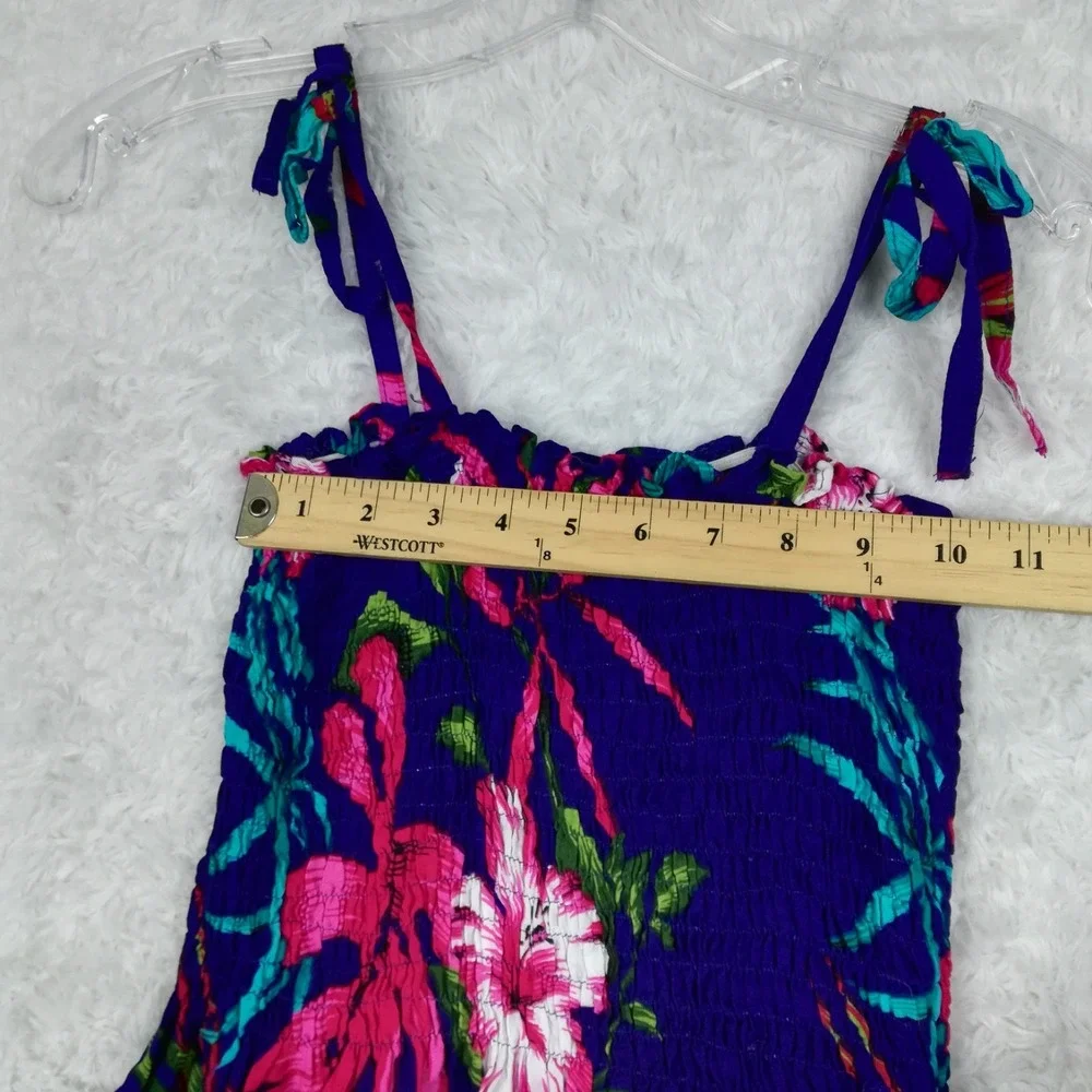 Hibiscus Collection Hawaii Girls Smocked Sundress Tropical Blue Pink OS